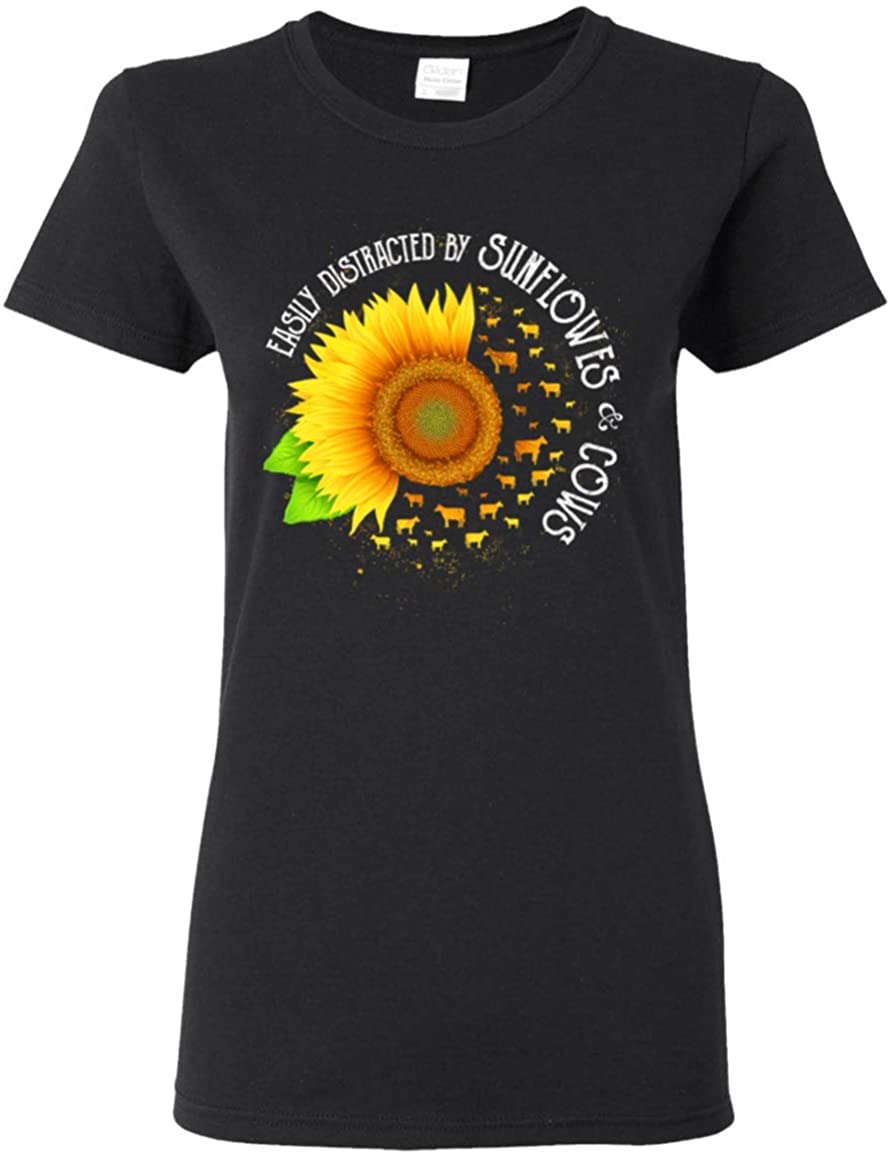 Sunflowers Cows Ladies T-Shirt, Ladies T-Shirt, Black Sunflowers Cows Ladies T-Shirt, Ladies T-Shirt, Black