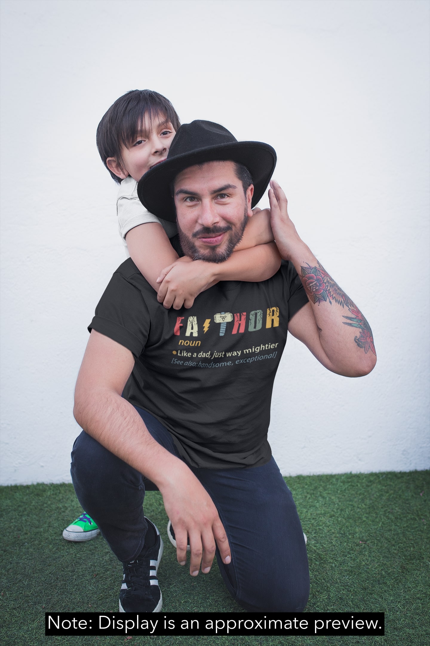 fathor-like-a-dad-tattooed-dad-with-his-kid-wearing-a-fathor-father-t-shirt-mockup Fathor Like A Dad Just Way Mightier Fa Thor T Shirt T-Shirt - Father Day Papa Day Tee Shirt
