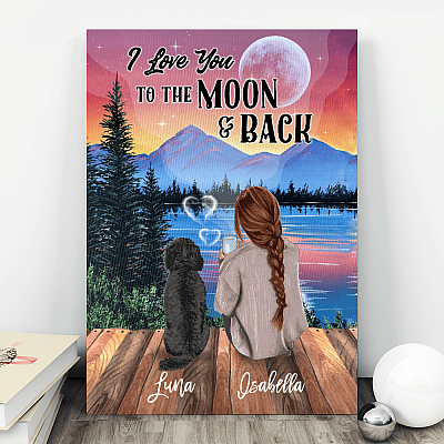 Alternative view of Personalized Dog I Love You to the Moon N Back Gallery Wrapped Framed Canvas Prints - Unframed Poster