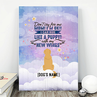 Alternative view of Personalized Don't Cry for Me Mom I'm Ok I Can Fly with New Wings Golden Retriever Framed Canvas - Unframed Poster