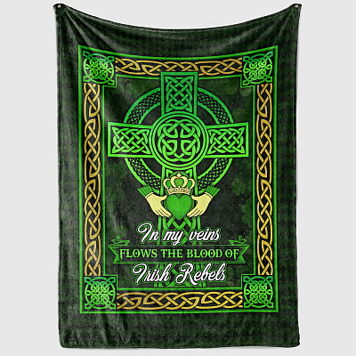 Alternative view of In My Veins Flows the Blood of Irish Rebels Fleece Blanket - Irish Premium Sherpa Blanket - Woven Blanket