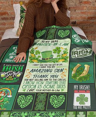Alternative view of To My Dear Daughter in Law from Mother in Law Shamrock Saint Patrick Day Fleece Blanket - Premium Sherpa Blanket