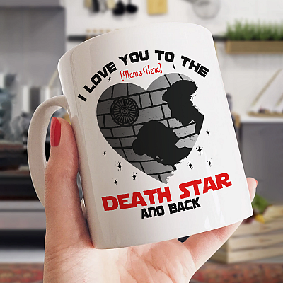 Alternative view of I Love You to the Death-Star Back Wars Personalized Ceramic Coffee Mug-Beer Stein-Water Bottle-Color Changing Mug