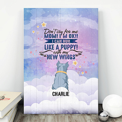 Alternative view of Personalized Don't Cry for Me Mom I'm Ok I Can Fly with New Wings Pitbull Framed Canvas - Unframed Poster