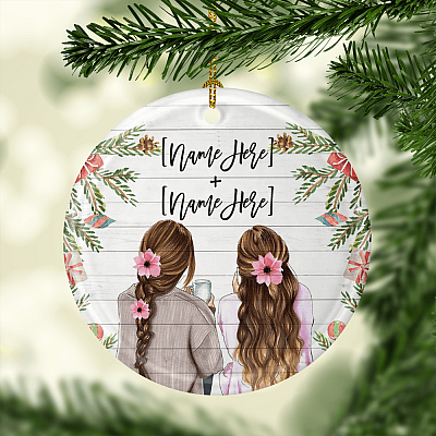 Alternative view of Personalized Best Friends Ornament Keepsake - Besties Custom Porcelain Ceramic Ornament