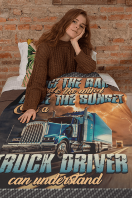 Alternative view of Race The Rain Ride The Wind Chase The Sunset Truck Driver Fleece Blanket - Sherpa Blanket - Woven Blanket