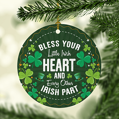 Alternative view of Bless Your Little Irish Heart And Every Other Irish Part Ornament Keepsake - Flat Circle Porcelain Ceramic Ornament