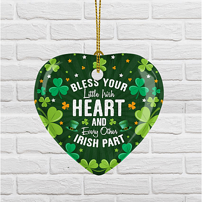Alternative view of Bless Your Little Irish Heart And Every Other Irish Part Ornament Keepsake - Flat Heart Porcelain Ceramic Ornament