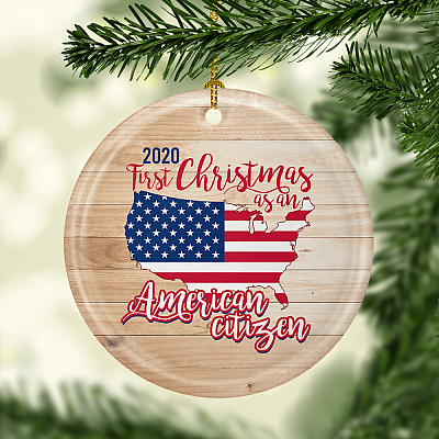 Alternative view of Personalized First Christmas As An American Citizen Ornament Keepsake-Custom Holiday Circle Porcelain Ceramic