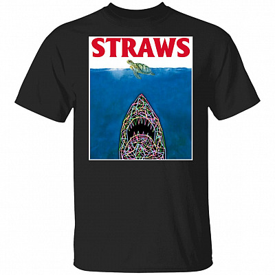 Skip A Straw Save A Turtle Funny Shark Straws T-Shirt