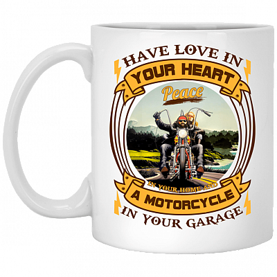 Have Love in Your Heart Peace Motorcycle Ceramic Coffee Mug - Beer Stein - Water Bottle - Color Changing Mug