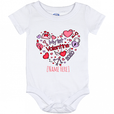 Personalized My First Valentine 2020 Baby Onesie - Cute Valentine Baby Infant Bodysuit - Baby Outfit