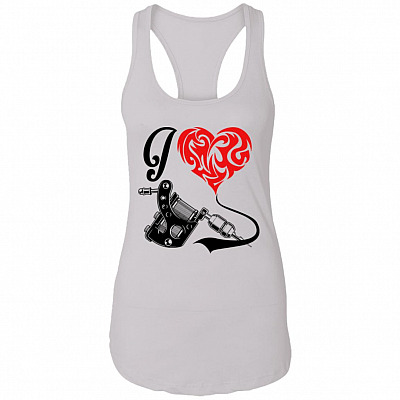 I Love Tattoo Gun Machine Kit White Tank Top Tee - Ladies Racerback Tank