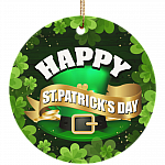 Happy St.Patrick's Day Decorative Holiday Flat Circle Porcelain Ceramic Ornament Keepsake - Decoration Gift