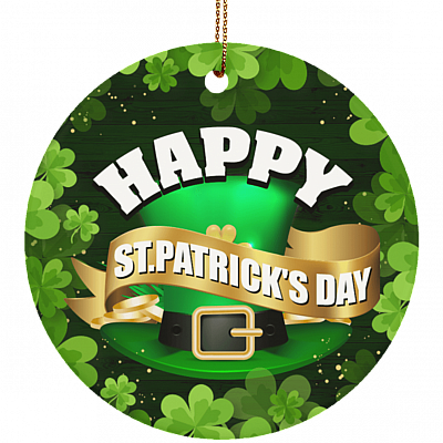 Happy St.Patrick's Day Decorative Holiday Flat Circle Porcelain Ceramic Ornament Keepsake - Decoration Gift