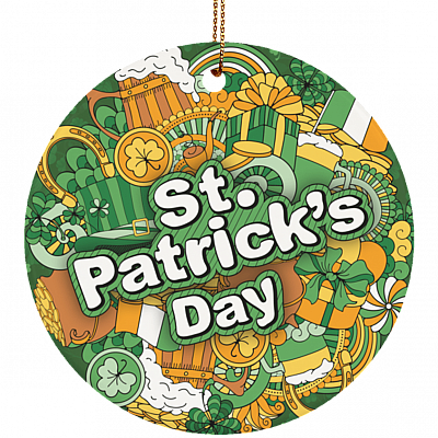 St.Patrick's Day Decorative Holiday Flat Circle Porcelain Ceramic Ornament Keepsake - Decoration Gift