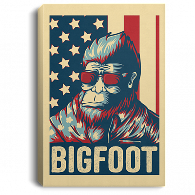 Bigfoot American Flag Vintage Gallery Wrapped Framed Canvas Prints - Unframed Poster - Home Decor