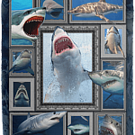 3D Shark Ocean Fleece Blanket - Shark Lover Gift Premium Sherpa Blanket - Woven Blanket