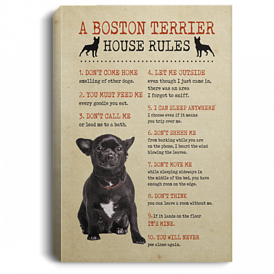A Boston Terrier's House Rules Gallery Wrapped Framed Canvas Prints - Unframed Poster - Home Decor Wall Art