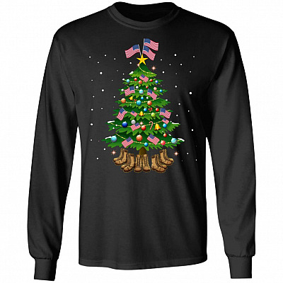 Veteran Combat Boots Christmas Tree Hoodie - Sweatshirt - Long Sleeve Shirt