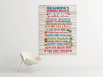 Alternative view of Grandpa's House Rules Grandkids Welcome Wrapped Framed Canvas Prints - Unframed Poster - Home Decor Wall Art