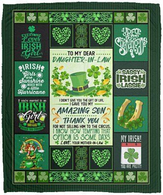 To My Dear Daughter in Law from Mother in Law Shamrock Saint Patrick Day Fleece Blanket - Premium Sherpa Blanket