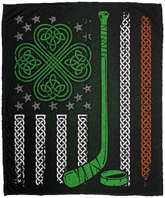 CubeBik American Irish Flag Shamrock Hockey St Patrick's Day Graphic Custom Blanket - Funny Irish Pride Hockey Blanket
