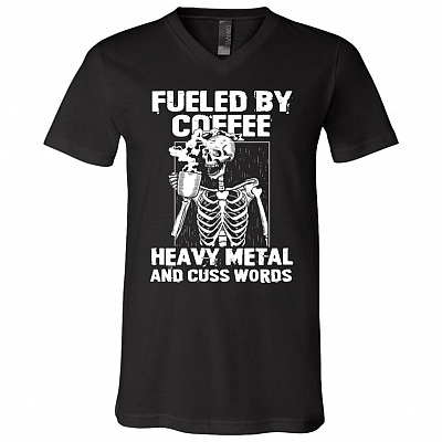 CubeBik Fueled By Coffee Heavy Metal And Cuss Words T-Shirt - Funny Coffee Heavy Metal Shirt
