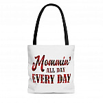 Mommin' All Day Every Day All Over Print Tote Bag - Cute Hippo Shoulder Bag - Reusable Grocery Shopping Bag