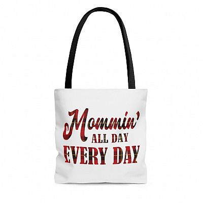 Mommin' All Day Every Day All Over Print Tote Bag - Cute Hippo Shoulder Bag - Reusable Grocery Shopping Bag
