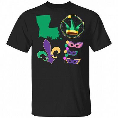 I Love Mardi Gras Carnival Costume T-Shirt | Purple Green And Yellow Mardi Gras Gift Tee