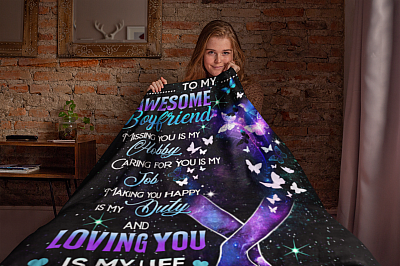 Alternative view of To My Awesome Boyfriend Missing You Is My Hobby Fleece Blanket - Premium Sherpa Blanket - Woven Blanket