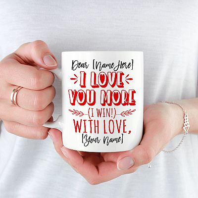 Alternative view of Personalized I Love You More I Win With Love Coffee Mug - Beer Stein - Valentine Gift For Her Him