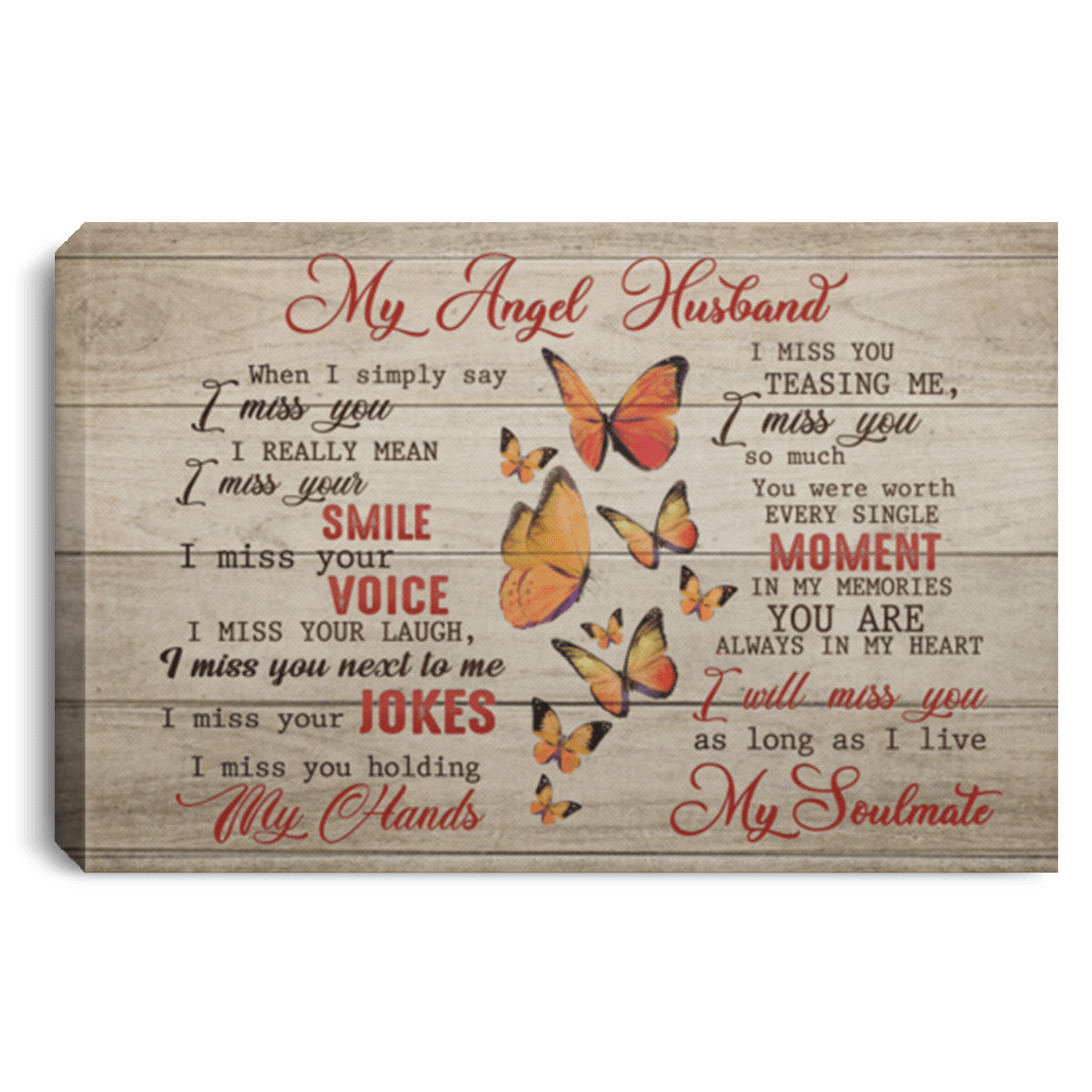 CubeBik Butterfly My Angel Husband When I Simply Say I Miss You Framed Canvas - Unframed Poster