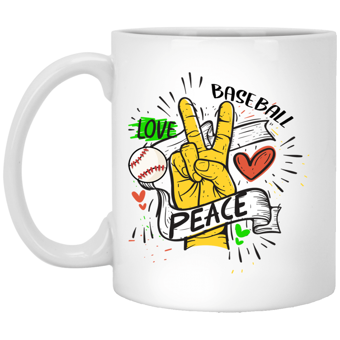 CubeBik Peace Love Baseball Ceramic Coffee Mug - Baseball Lover Beer Stein - Water Bottle - Color Changing Mug