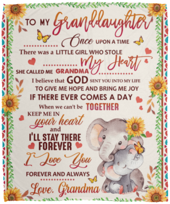 CubeBik To My Granddaughter Once Upon a Time There Was a Little Girl Elephant Sunflower Fleece Blanket-Premium Sherpa Blanket