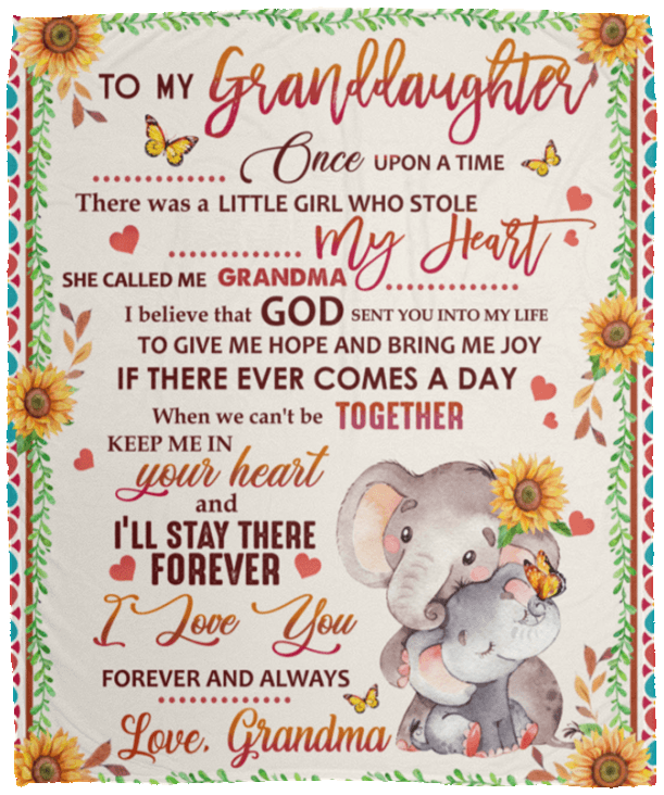 CubeBik To My Granddaughter Once Upon a Time There Was a Little Girl Elephant Sunflower Fleece Blanket-Premium Sherpa Blanket