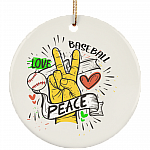 CubeBik Peace Love Baseball Ornament Keepsake - Baseball Lover Circle Porcelain Ceramic Ornament