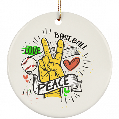 CubeBik Peace Love Baseball Ornament Keepsake - Baseball Lover Circle Porcelain Ceramic Ornament