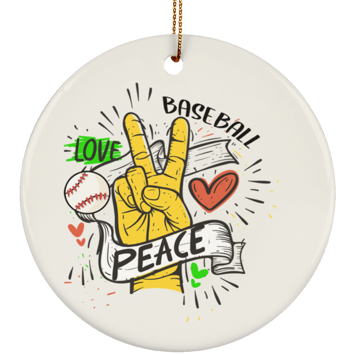 CubeBik Peace Love Baseball Ornament Keepsake - Baseball Lover Circle Porcelain Ceramic Ornament