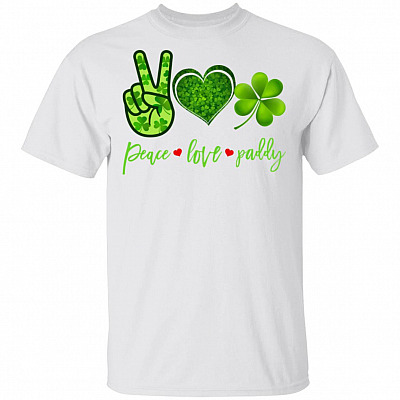 CubeBik Peace Love Paddy St Patrick's Day Shamrock T-shirt