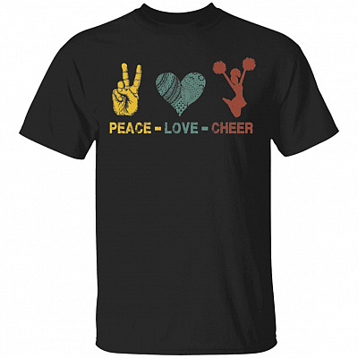 CubeBik Peace Love Cheer T-Shirt - Funny Cheerleading Shirt