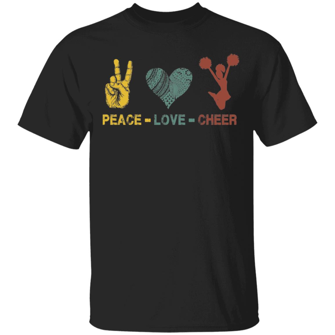 CubeBik Peace Love Cheer T-Shirt - Funny Cheerleading Shirt