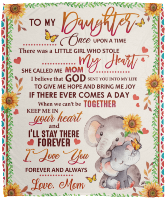 CubeBik To My Daughter Once Upon a Time There Was a Little Girl Elephant Sunflower Fleece Blanket - Premium Sherpa Blanket