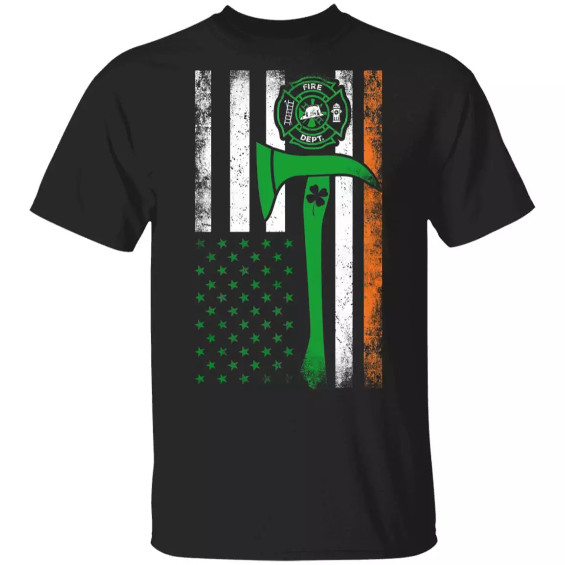 CubeBik Firefighter St Patricks Day Irish American Flag T-Shirt | Funny St Pattys Day Shamrock Gift Tee Shirt