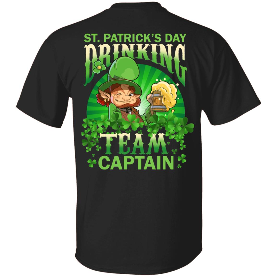 CubeBik St. Patrick's Day Drinking Team Captain Leprechaun Back T-Shirts | Funny St Pattys Day Shamrock Gift Tee Shirt