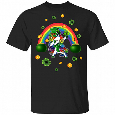 CubeBik St Patricks Day Dabbing Rainbow T-Shirt | Funny St Pattys Day Shamrock Gift Tee Shirt