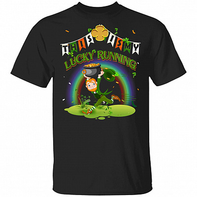 CubeBik This Is My Lucky St Patrick's Day Running T-Shirts | Funny St Pattys Day Shamrock Gift Tee Shirt