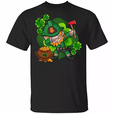 CubeBik St Patricks Day Dabbing Leprechaun Irish Firefighter T-Shirt | Funny St Pattys Day Shamrock Gift Tee Shirt