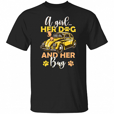 CubeBik A Girl Her Dog And Her Bug T-Shirt - Girl Love Bug Shirt